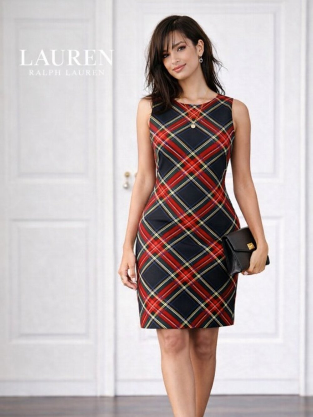 Lauren Ralph Lauren Plaid Sheath Dress Size 4 Red Green Tartan Holiday Sleeveles
